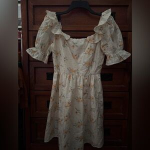Storia Cream Floral Ruffle Mini Dress